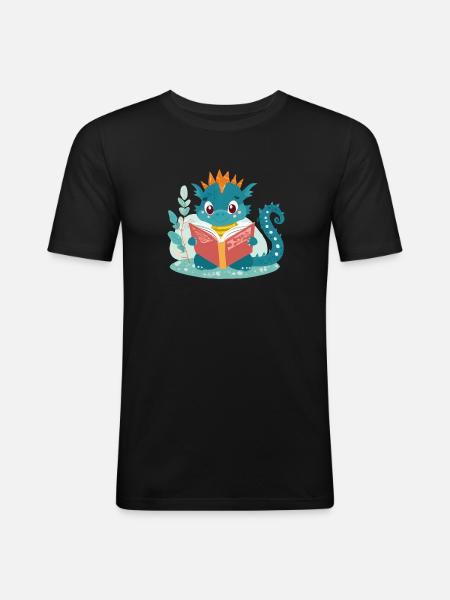 Little dragon with book - Men's Slim Fit T-Shirt - black