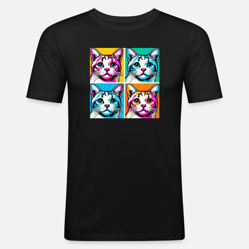 Katze Pop Art - Männer Slim Fit T-Shirt - Schwarz