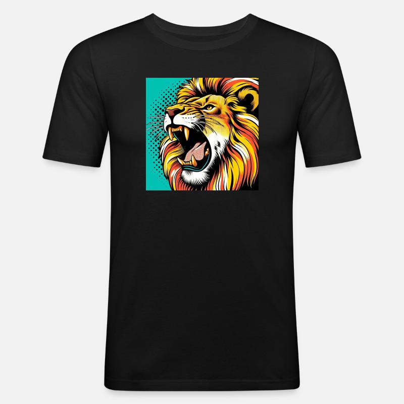 Löwe Pop Art - Männer Slim Fit T-Shirt - Schwarz