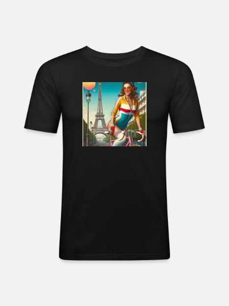 Paris Retro Radfahrer-Pinup - Männer Slim Fit T-Shirt - Schwarz