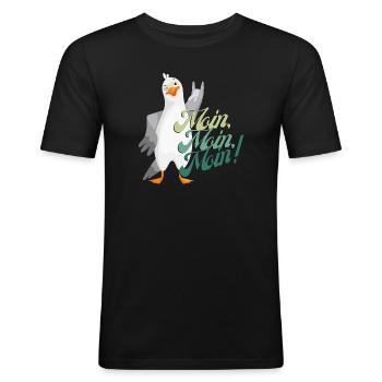 moin, Norddeutscher Gruss, hallo auf Norddeutsch - Männer Slim Fit T-Shirt - Schwarz - Vorne - Nik (191cm)