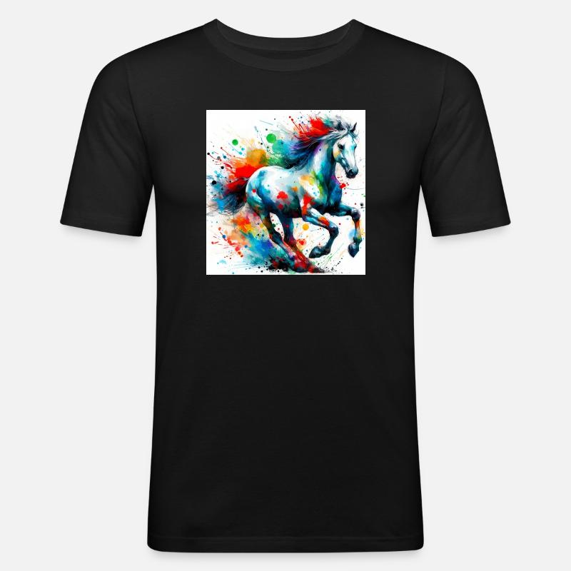 Pferd - Männer Slim Fit T-Shirt - Schwarz