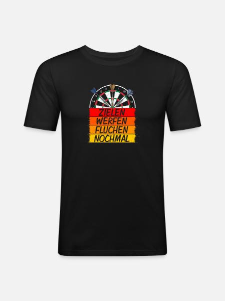 Zielen, Werfen, Fluchen, Nochmal - Männer Slim Fit T-Shirt - Schwarz