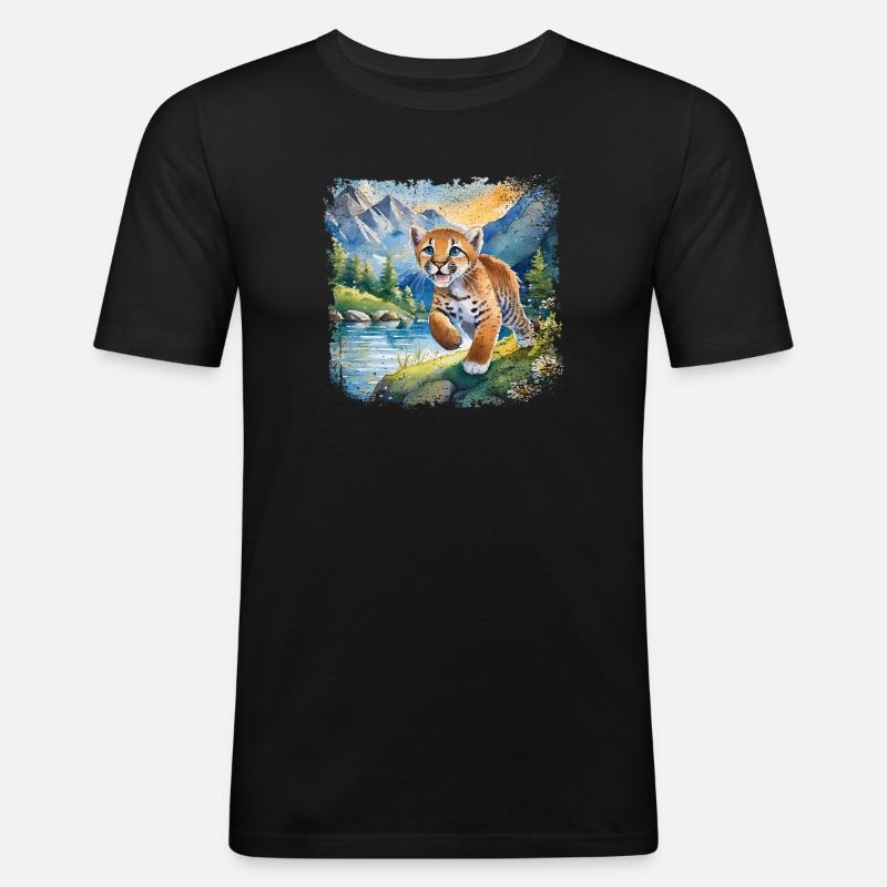 Niedlicher junger Tiger | Kinderbuchstil - Männer Slim Fit T-Shirt - Schwarz