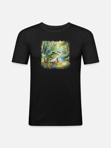 Niedlicher junger Frosch im Kinderbuchstil - Männer Slim Fit T-Shirt - Schwarz