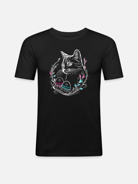 Cat Easter Easter Eggs Easter Cat - Men's Slim Fit T-Shirt - black