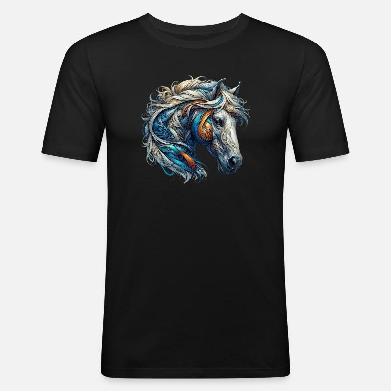 Pferd - Männer Slim Fit T-Shirt - Schwarz