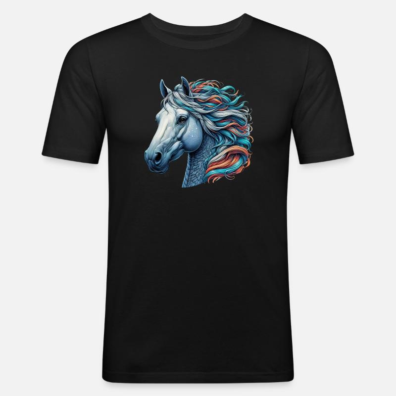 Pferd - Männer Slim Fit T-Shirt - Schwarz