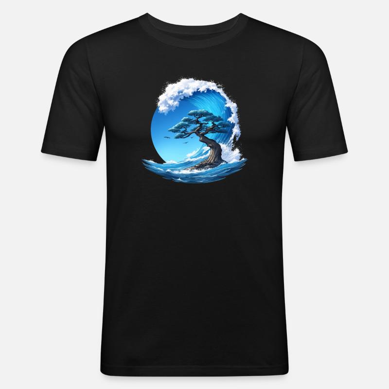 A tree under a wave - Men's Slim Fit T-Shirt - black