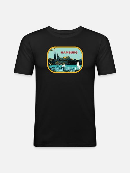 Fluss Hamburg: Segelboot-Illustration - Männer Slim Fit T-Shirt - Schwarz
