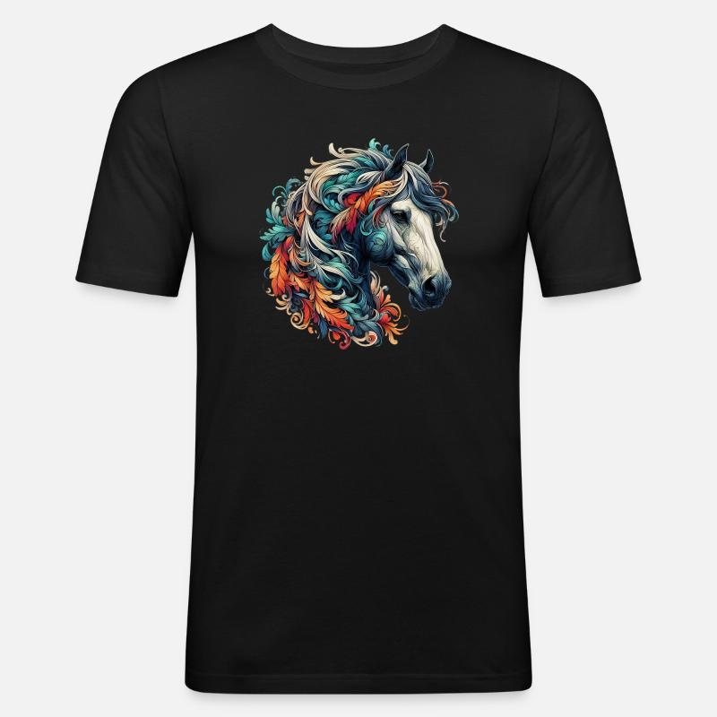 Pferd - Männer Slim Fit T-Shirt - Schwarz