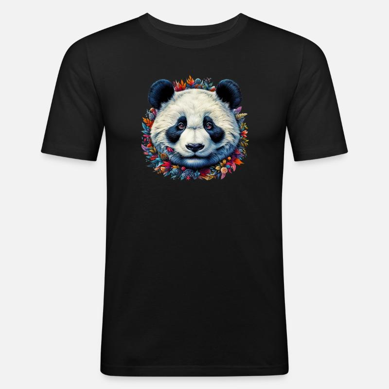 Panda - Männer Slim Fit T-Shirt - Schwarz