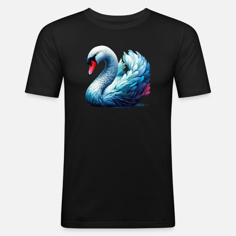 Schwan - Männer Slim Fit T-Shirt - Schwarz