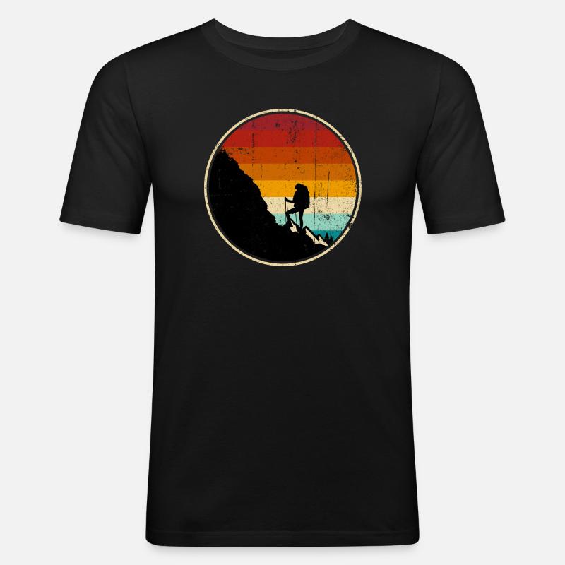 Climber at Sunset Retro Circle - Men's Slim Fit T-Shirt - black