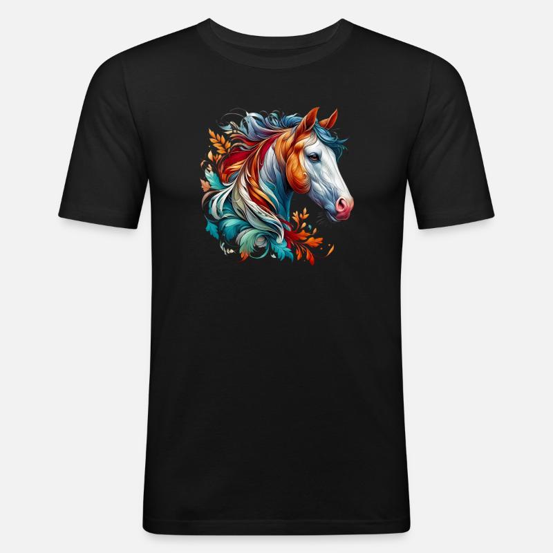 Pferd - Männer Slim Fit T-Shirt - Schwarz