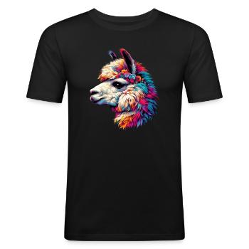 Alpaka - Männer Slim Fit T-Shirt - Schwarz - Vorne - Nik (191cm)