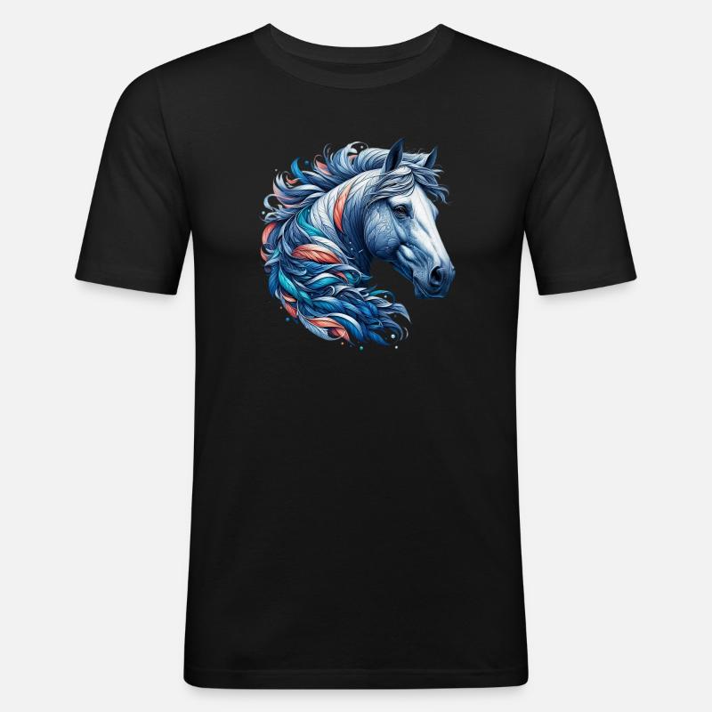Pferd - Männer Slim Fit T-Shirt - Schwarz