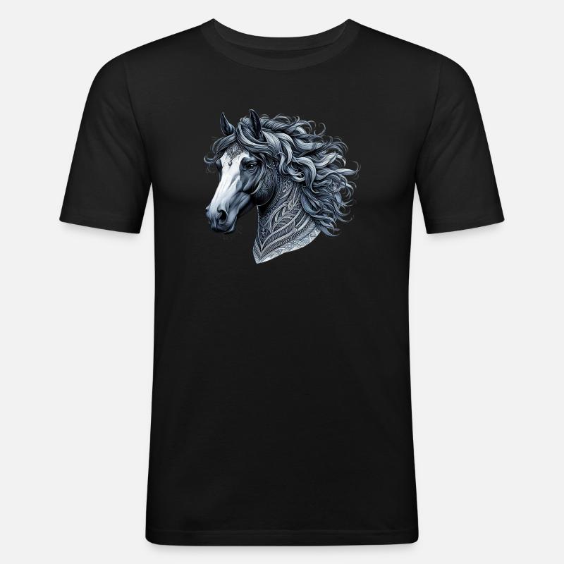 Pferd - Männer Slim Fit T-Shirt - Schwarz