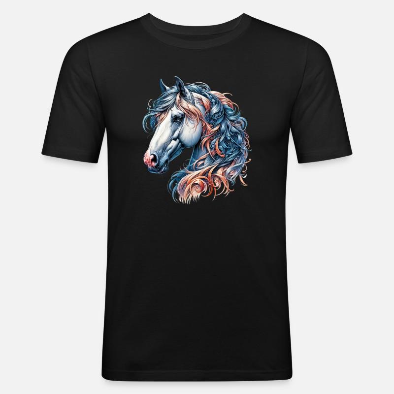 Pferd - Männer Slim Fit T-Shirt - Schwarz
