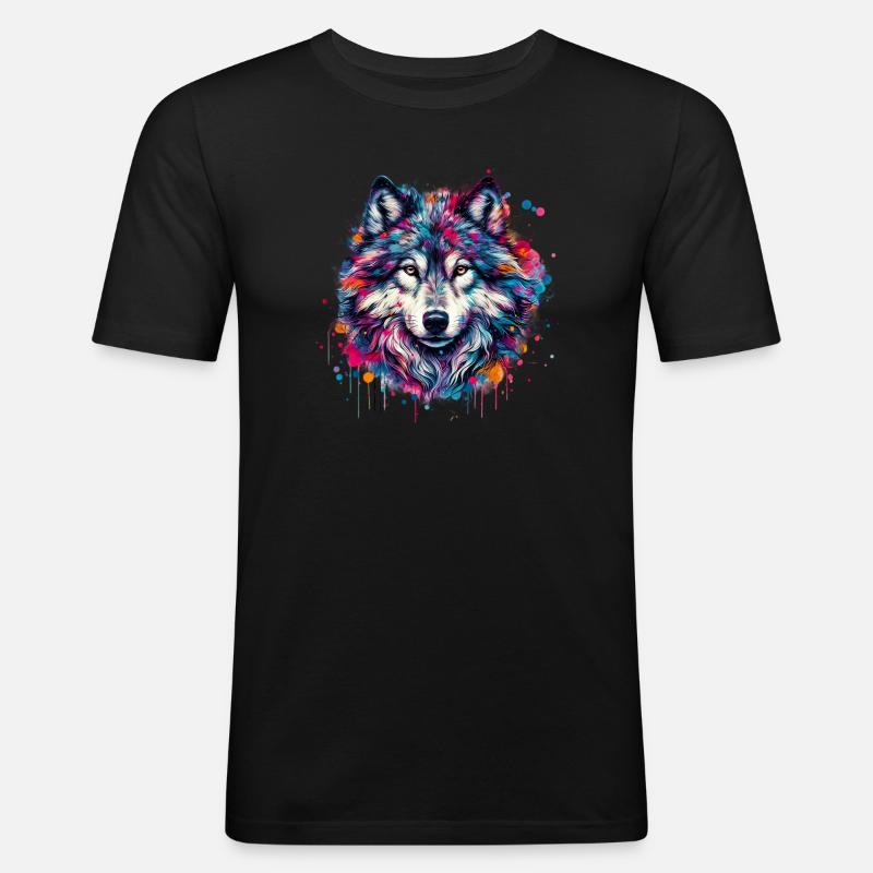Wolf - Männer Slim Fit T-Shirt - Schwarz