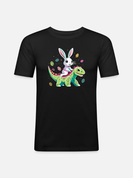 Easter Bunny Rides Dinosaur - Men's Slim Fit T-Shirt - black