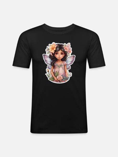 Little fairy with flowers - Men's Slim Fit T-Shirt - black