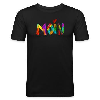 Moin Regenbogen Pinselbuchstaben - Männer Slim Fit T-Shirt - Schwarz - Vorne - Nik (191cm)