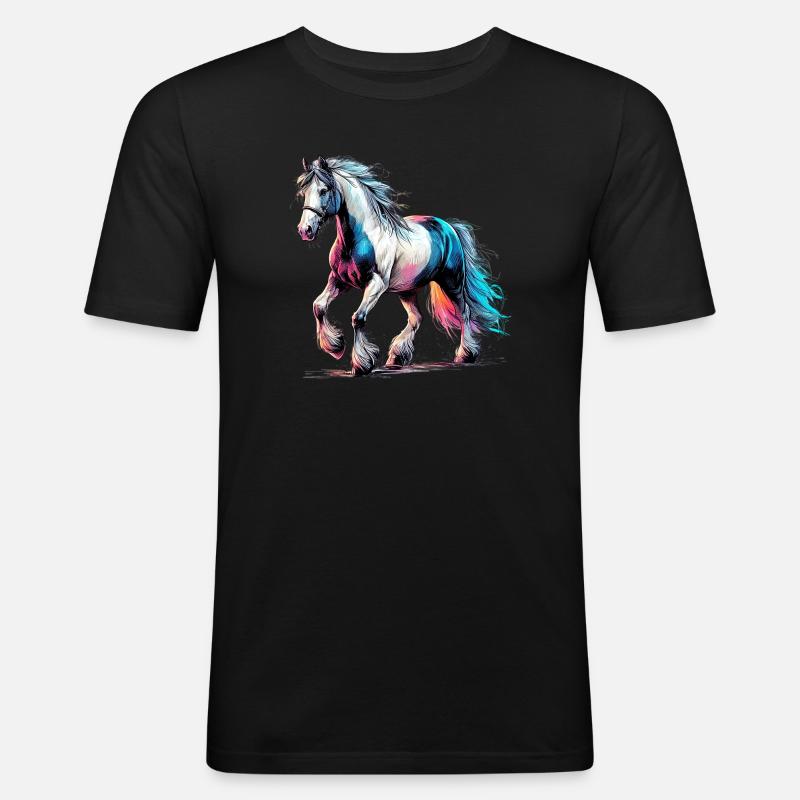 Pferd - Männer Slim Fit T-Shirt - Schwarz