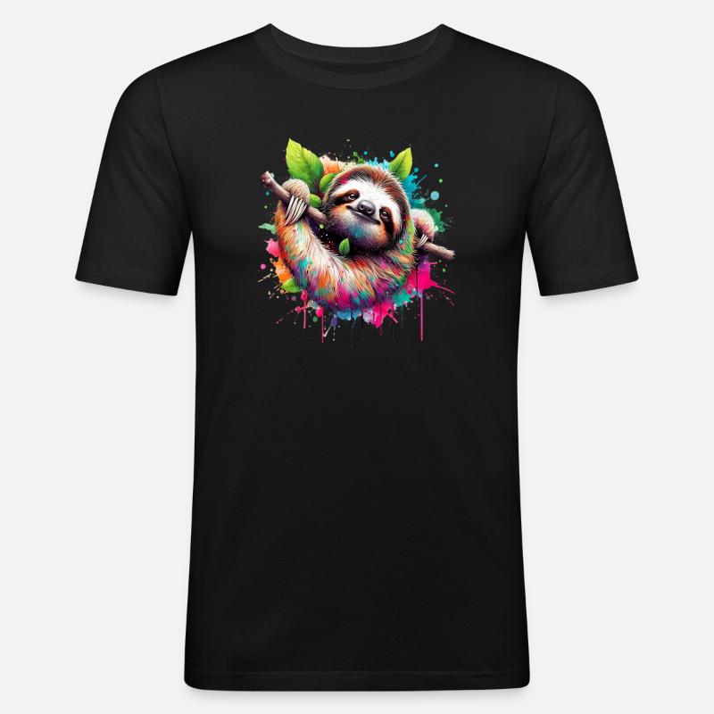 Faultier - Männer Slim Fit T-Shirt - Schwarz