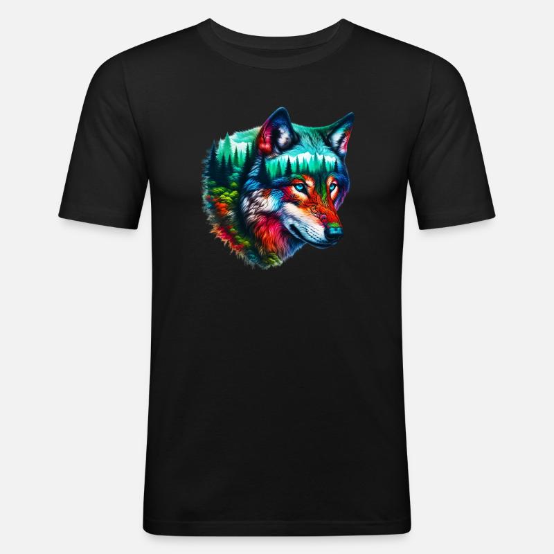 Wolf - Männer Slim Fit T-Shirt - Schwarz