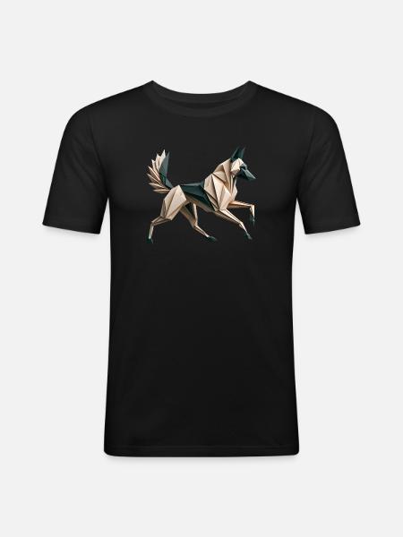 3D Geometric Origami Malinois Dog - Men's Slim Fit T-Shirt - black