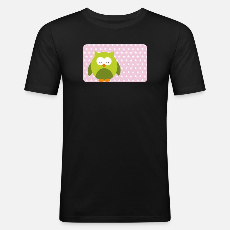 Lustige Eule mit Sternchen rosa | personalisierbar - Männer Slim Fit T-Shirt - Schwarz