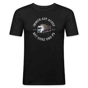 holztransport lkw fahrer sprüche forst waldarbeit - Männer Slim Fit T-Shirt - Schwarz - Vorne - Nik (191cm)