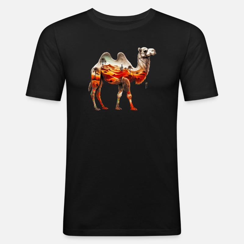Kamel - Männer Slim Fit T-Shirt - Schwarz