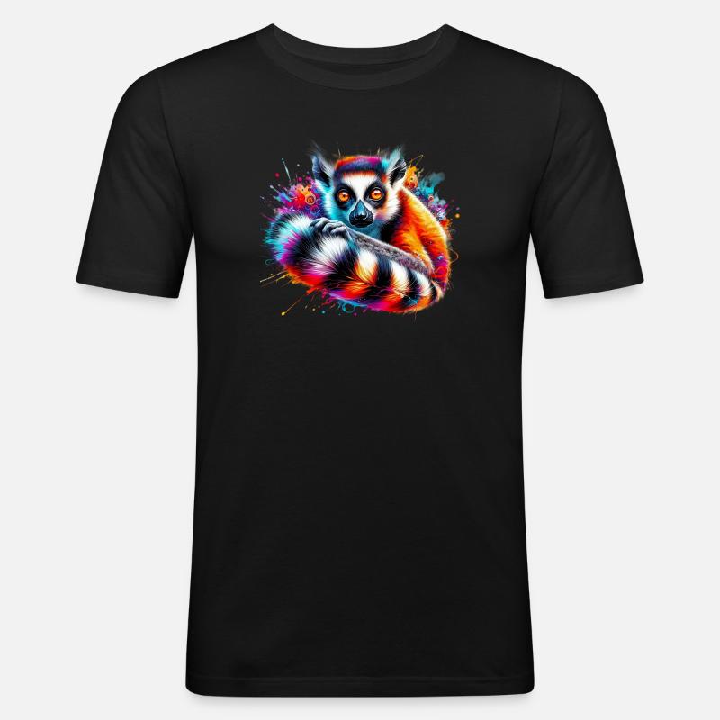 Lemur - Männer Slim Fit T-Shirt - Schwarz
