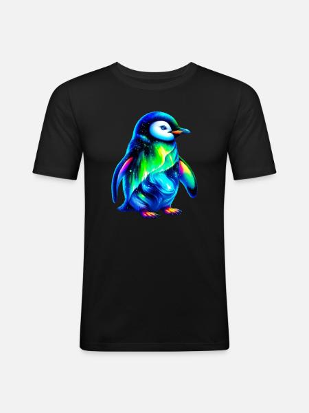 Aurora Borealis Penguin - Men's Slim Fit T-Shirt - black