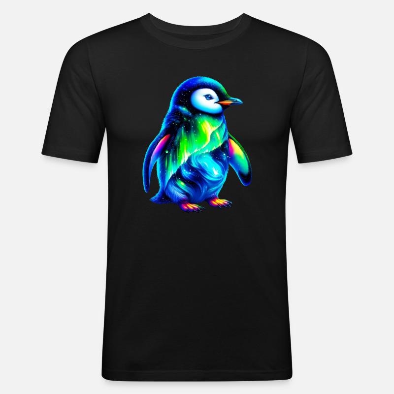 Aurora Borealis Pinguin - Männer Slim Fit T-Shirt - Schwarz