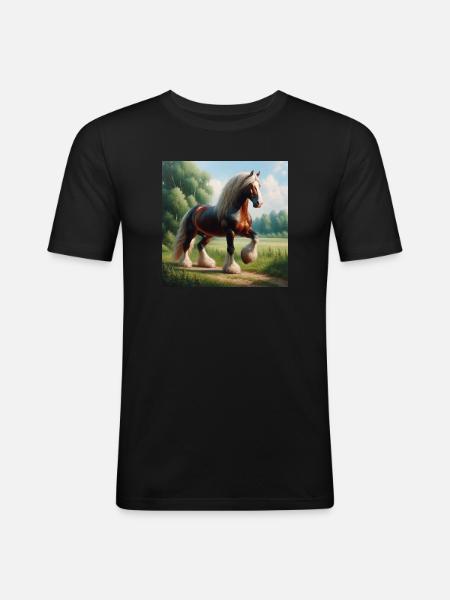 Aquarell Percheron Pferd - Männer Slim Fit T-Shirt - Schwarz