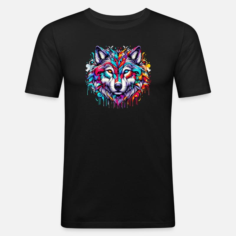 Wolf - Männer Slim Fit T-Shirt - Schwarz