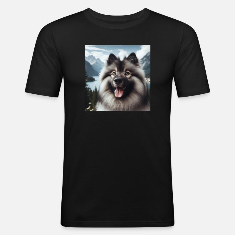 Fröhlicher Wolfspitz - Männer Slim Fit T-Shirt - Schwarz