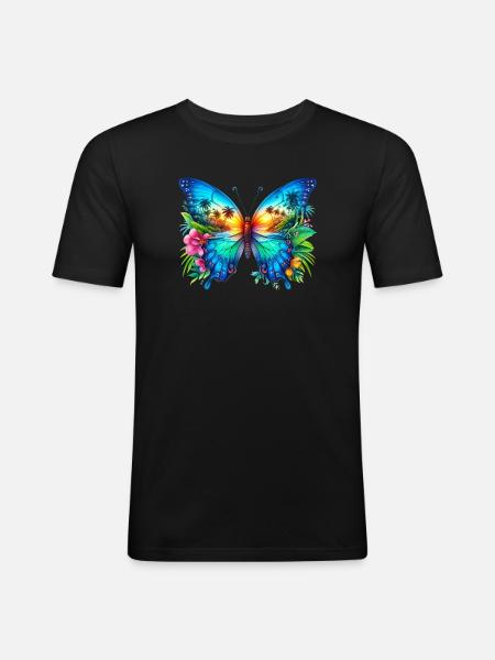 Schmetterling - Männer Slim Fit T-Shirt - Schwarz