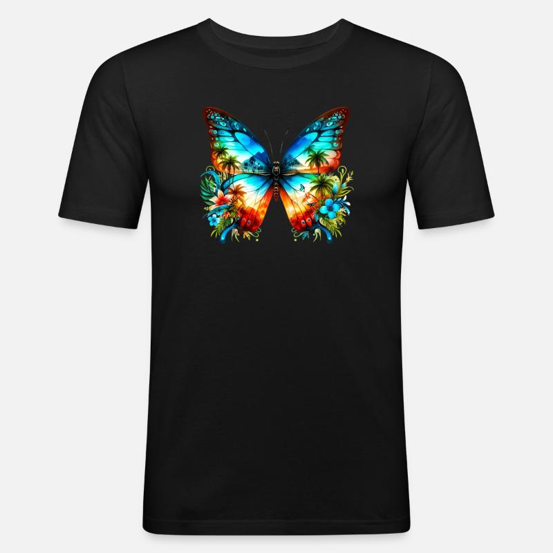 Schmetterling - Männer Slim Fit T-Shirt - Schwarz