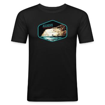 Grotte Algar dos Capitaes, Lagoa, Algarve - T-shirt près du corps Homme - noir - Devant - Nik (191cm)