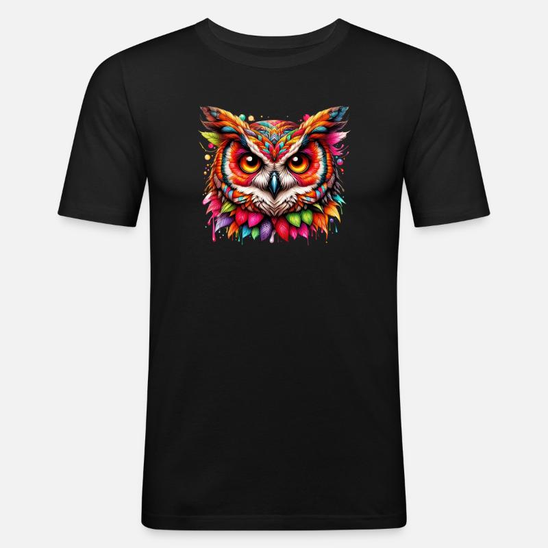 Eule - Männer Slim Fit T-Shirt - Schwarz