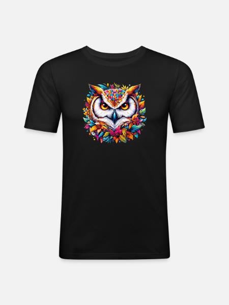 Eule - Männer Slim Fit T-Shirt - Schwarz
