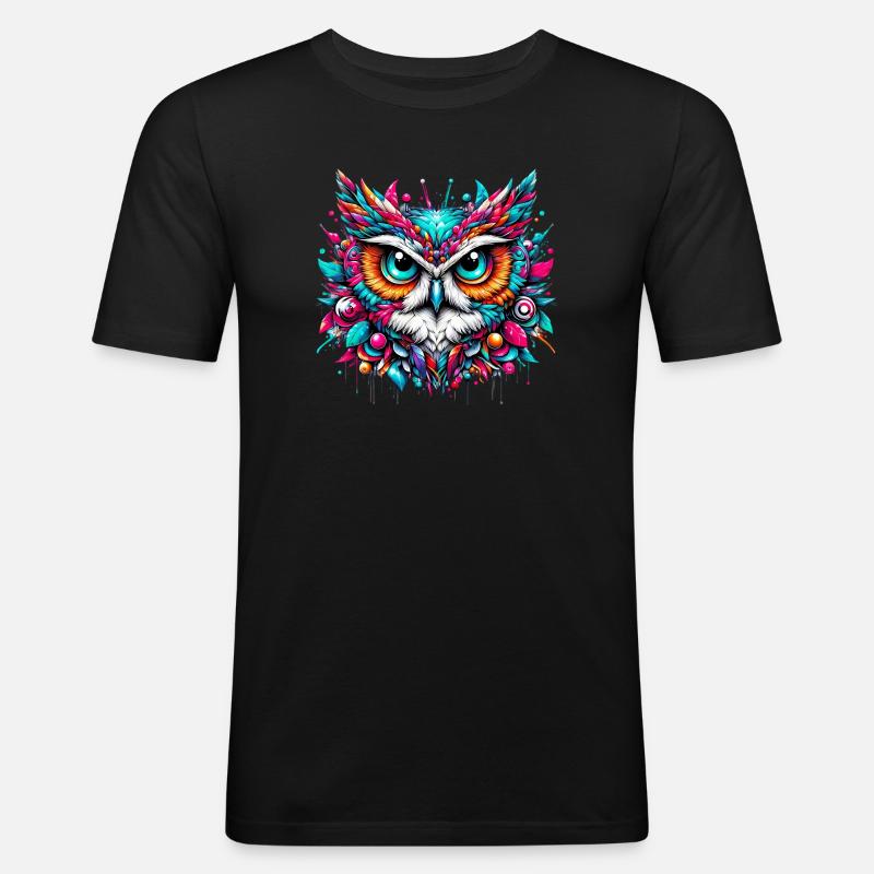Eule - Männer Slim Fit T-Shirt - Schwarz
