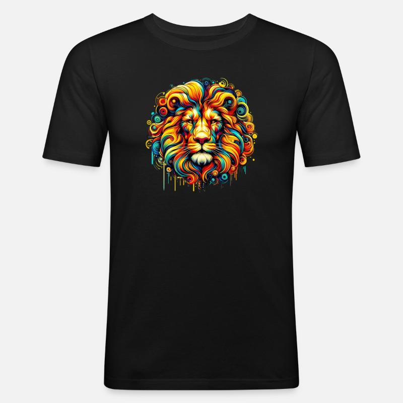 Löwe - Männer Slim Fit T-Shirt - Schwarz