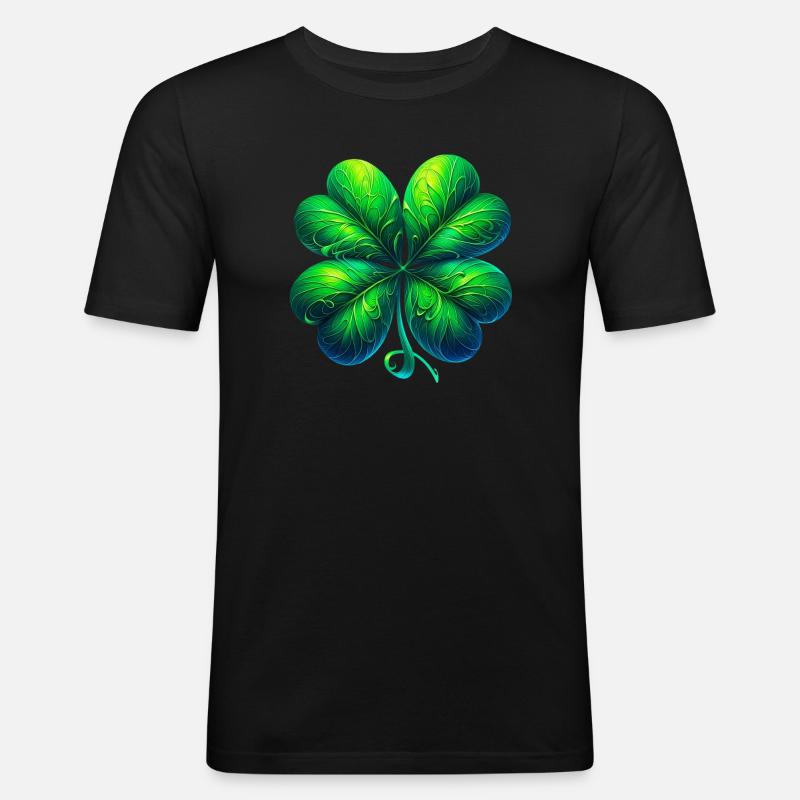 Vierblättriges Kleeblatt - Männer Slim Fit T-Shirt - Schwarz