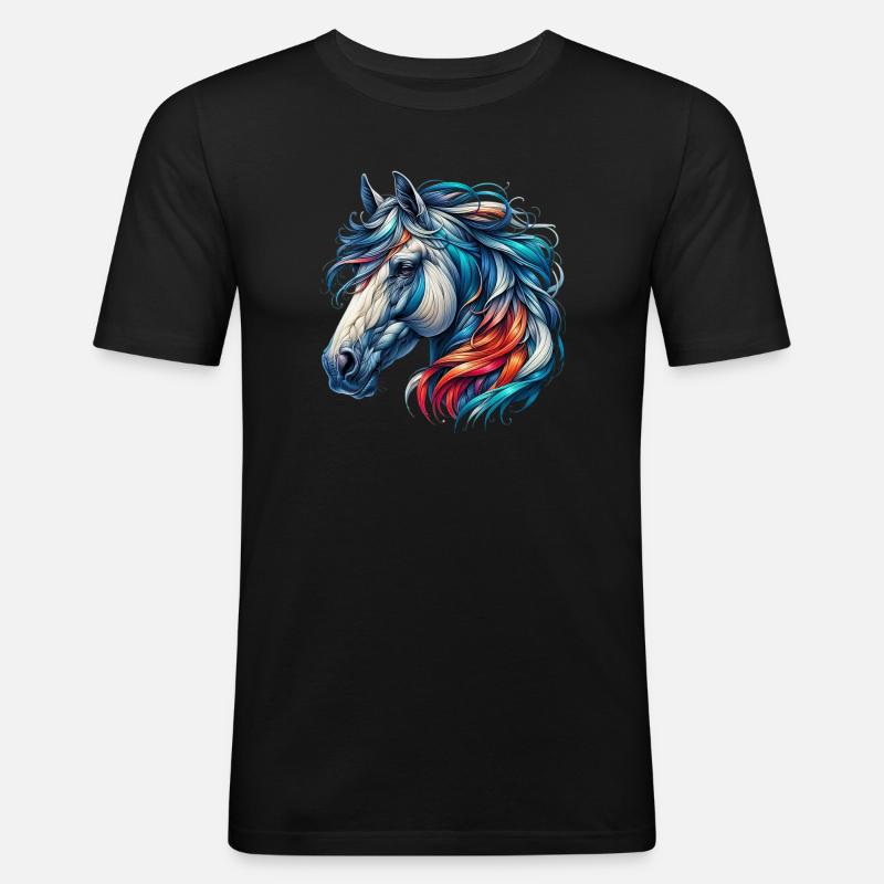 Pferd - Männer Slim Fit T-Shirt - Schwarz