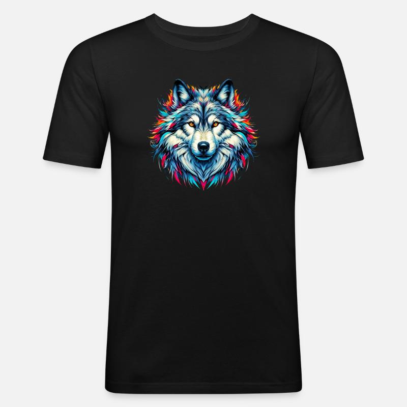 Wolf - Männer Slim Fit T-Shirt - Schwarz